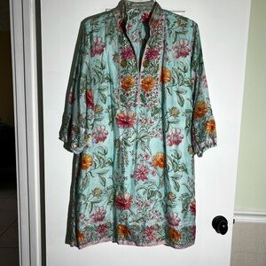 Blue Floral Long Sleeve Tunic Dress